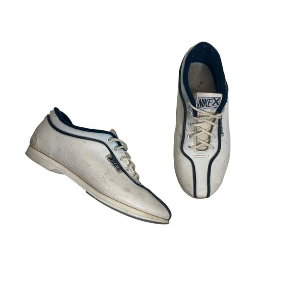 Nike X Vintage 80s Lace Up Bowling Shoes Split Toe White Blue Womens 6 - Picture 1 of 11